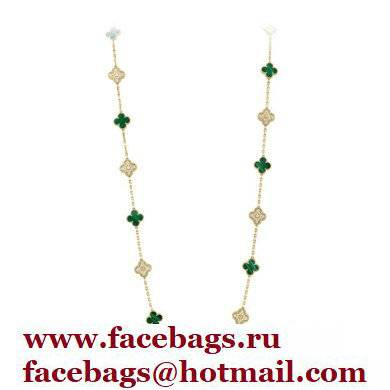 Van Cleef & Arpels Onyx Vintage Alhambra Necklace green with gold diamonds